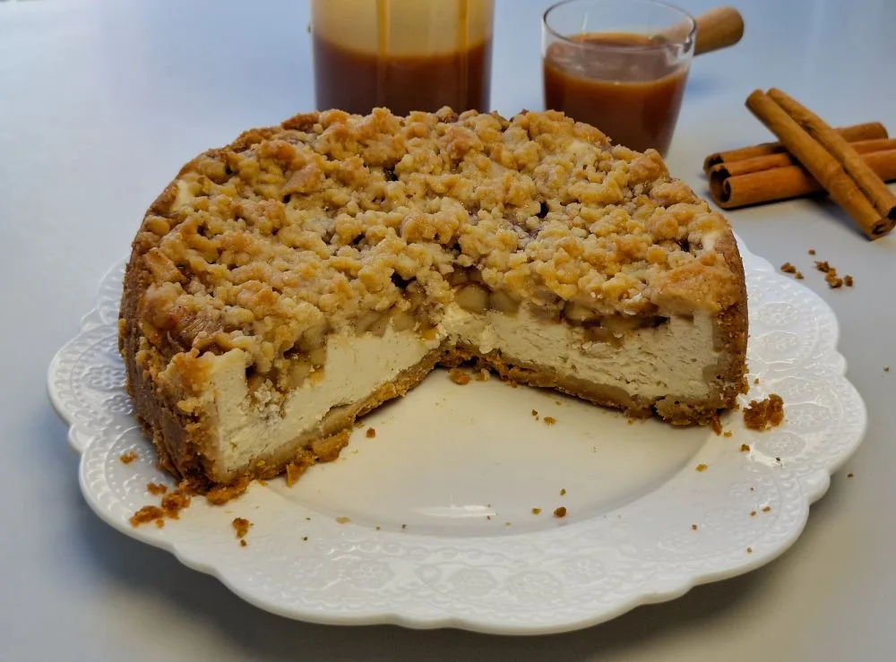 salted caramel apple crumble cheesecake